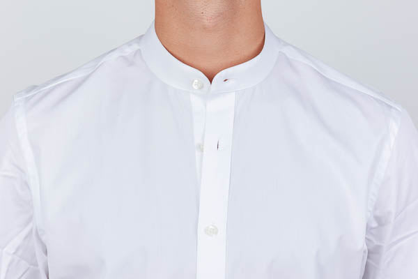 unbuttoned banded collar on a dress shirt