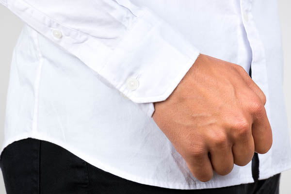 Mitered cuffs on a men's dress shirt