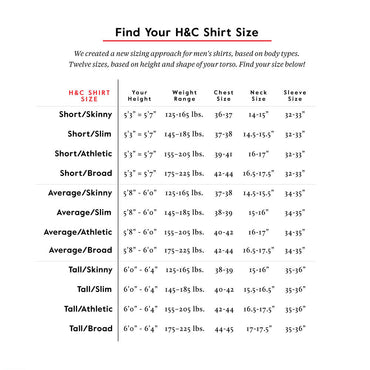 hugh & crye size chart