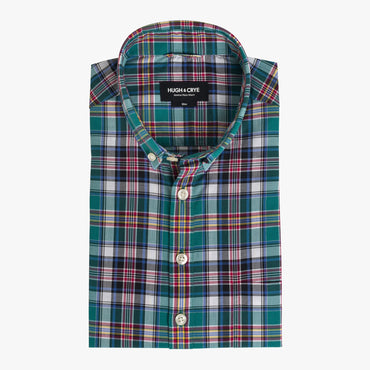 Button-down popover with green multi-color madras plaid - Allen - Flat