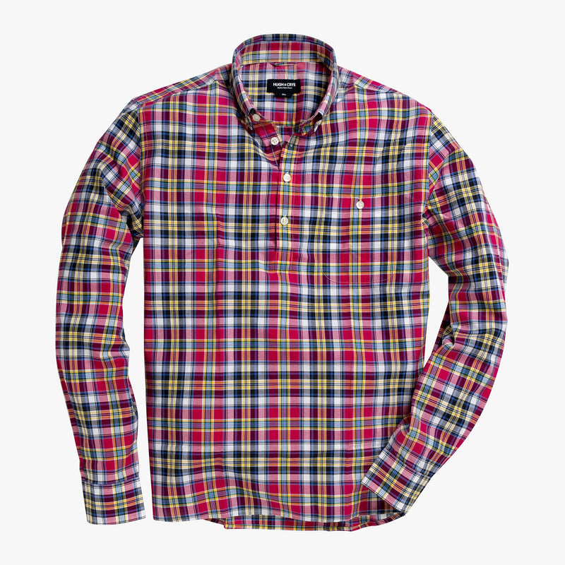 Button-down popover with pink multi-color madras plaid - Allen - Splay
