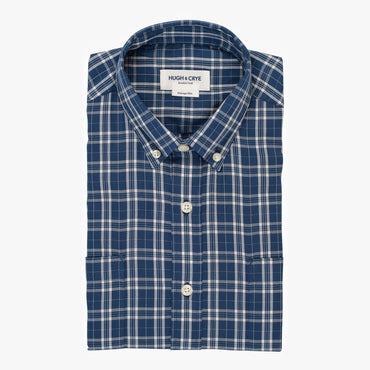 Teal white check brushed twill shirt - Ogden