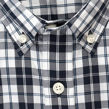 White black check brushed twill shirt collar - Hobson