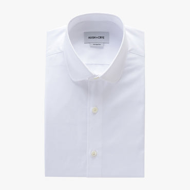 club collar shirt in white solid 120s poplin - foxhall - flat