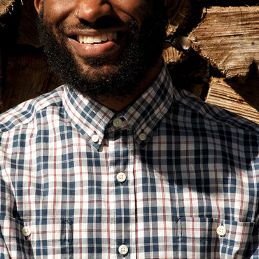 Teal red plaid brushed twill shirt - Hobson - button-down collar