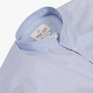 Band Collar popover in blue and white pencil stripe poplin - Julius - Detail