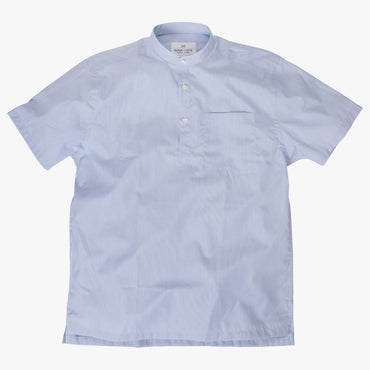 Band Collar popover in blue and white pencil stripe poplin - Julius - Splay