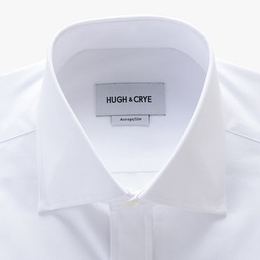 tall spread collar shirt in white solid 120s poplin - kent - detail