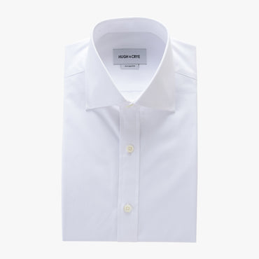 tall spread collar shirt in white solid 120s poplin - kent - flat