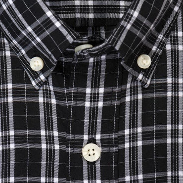 Black white check brushed twill shirt collar