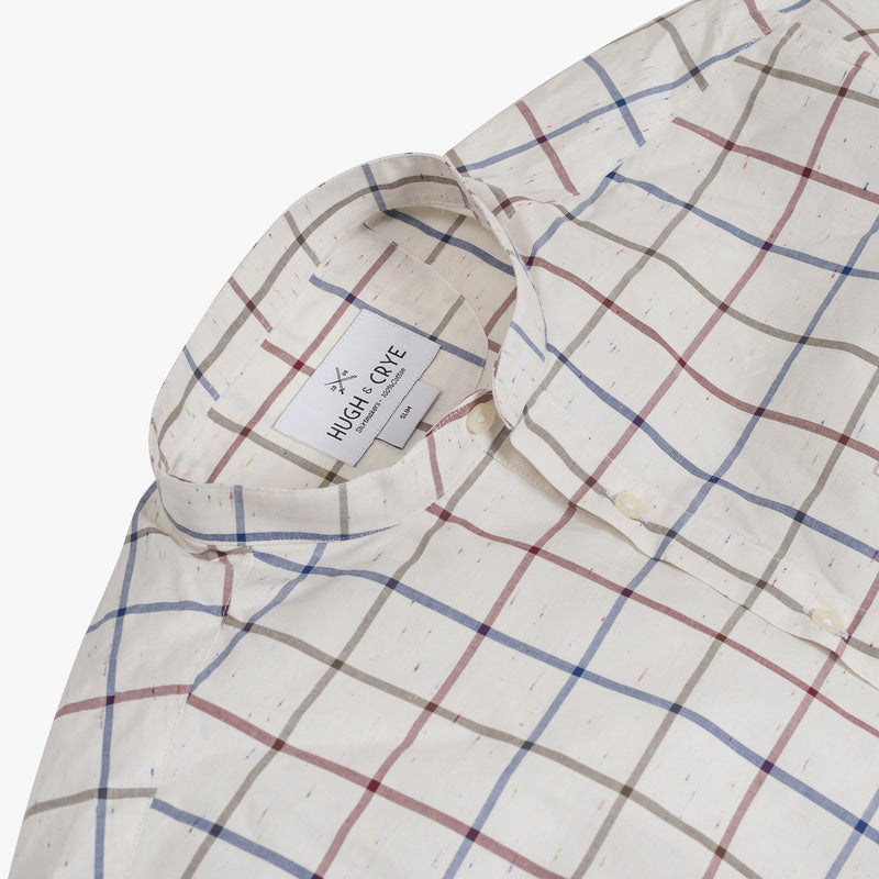 Band Collar popover in red and blue slub check - Stavro - Detail