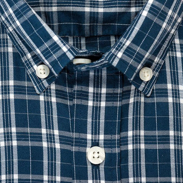 Teal white check brushed twill shirt collar - Ogden