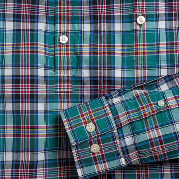 Button-down popover with green multi-color madras plaid - Allen - Detail