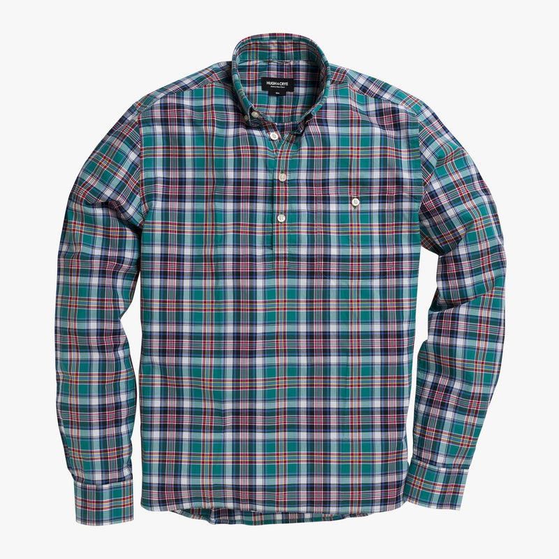 Button-down popover with green multi-color madras plaid - Allen - Splay