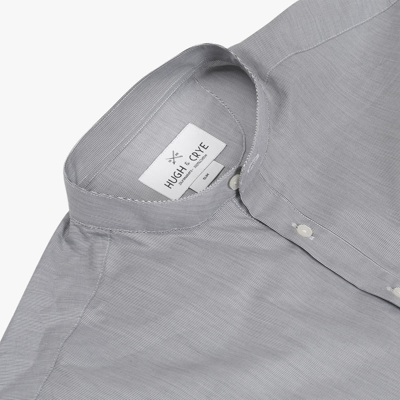 Band Collar popover in black and white pencil stripe poplin - Auric - Detail