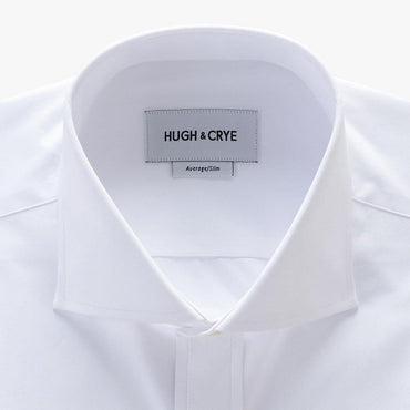 cutaway collar shirt in white solid 120s poplin - Bellevue - detail