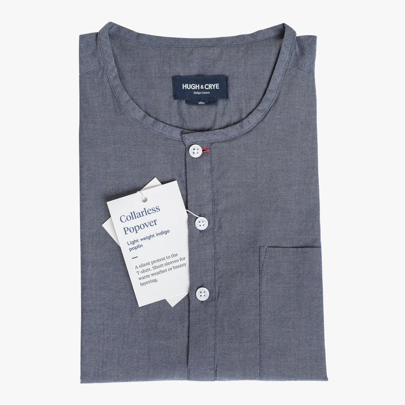 Collarless popover with indigo blue - Pampelonne - Flat