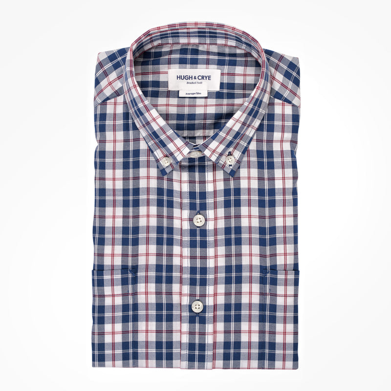 Teal red plaid brushed twill shirt - Hobson