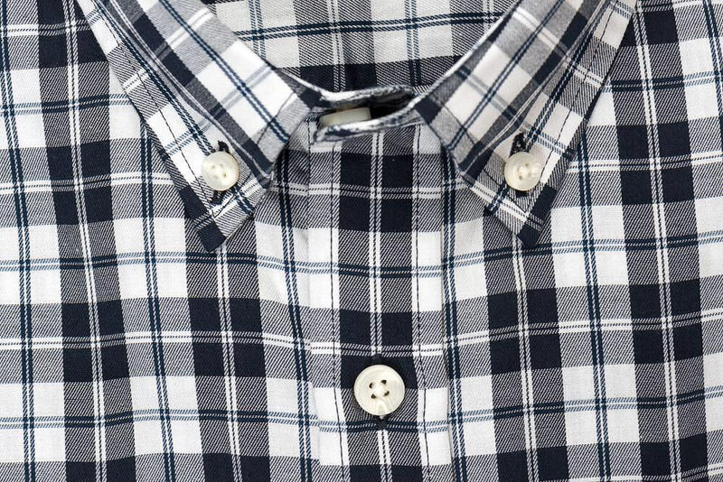 White black check brushed twill shirt collar - Hobson