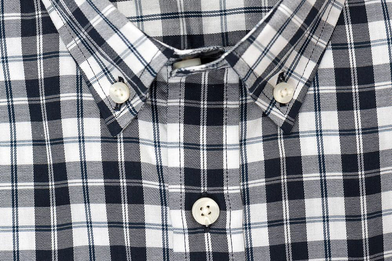 White black check brushed twill shirt collar - Hobson