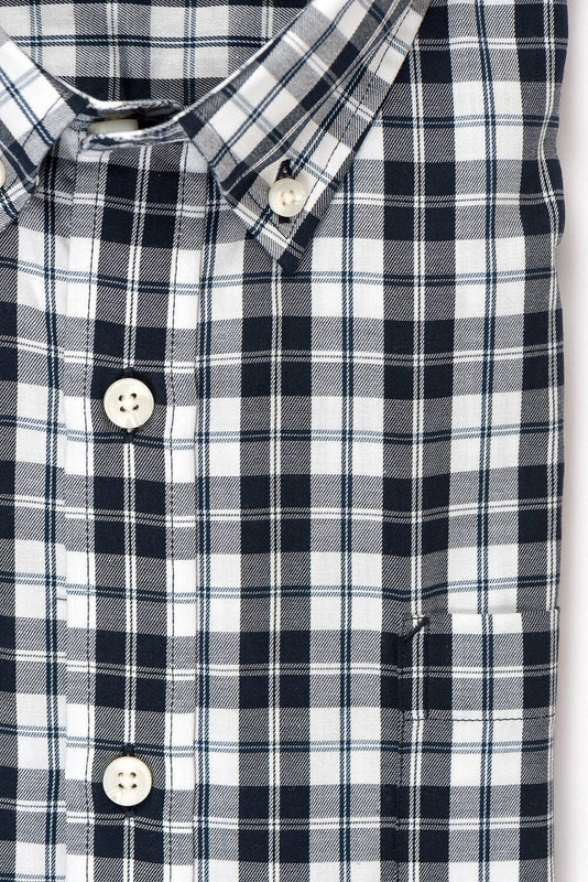 White black check brushed twill shirt fabric - Hobson