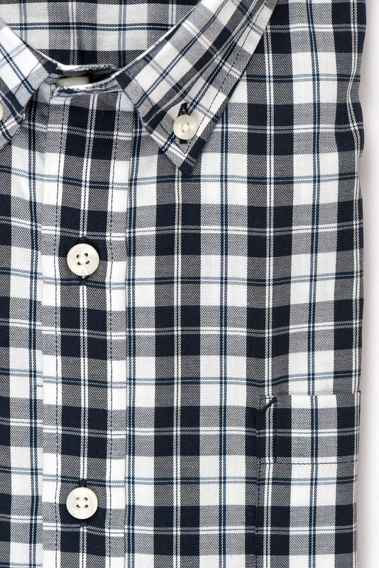 White black check brushed twill shirt fabric - Hobson