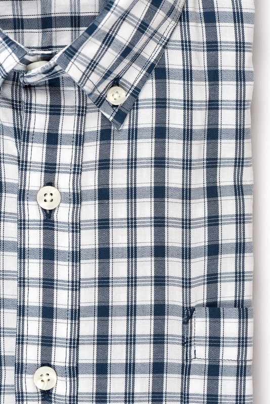 White blue check brushed twill shirt fabric - Pullman