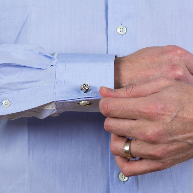 convertible cuff shirt in blue solid 120s poplin - kent - detail