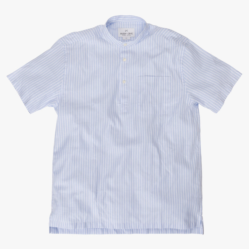 Band Collar popover in light blue and white stripe oxford fabric - Emilio - Splay