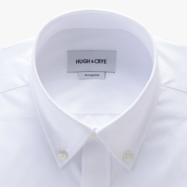 button-down collar shirt in white solid 120s poplin - Fairlawn - detail