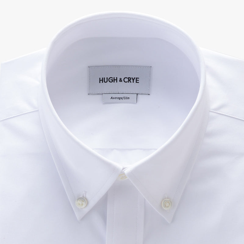 button-down collar shirt in white solid 120s poplin - Fairlawn - detail