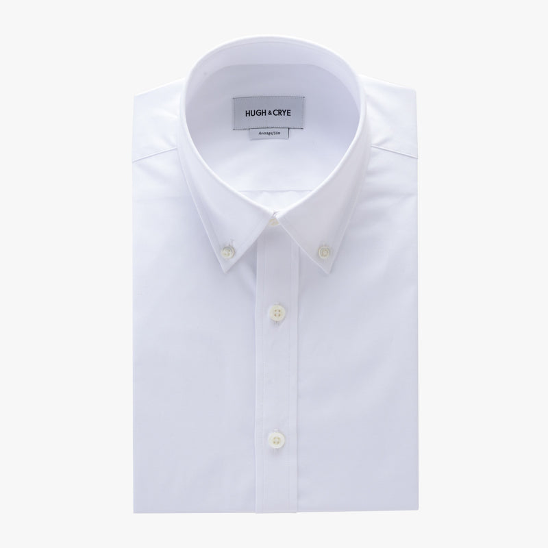 Button-down collar shirt in white solid 120s poplin - fairlawn - flat