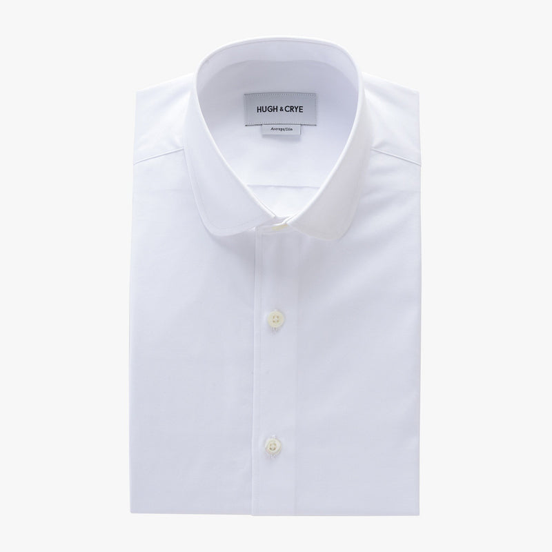 club collar shirt in white solid 120s poplin - foxhall - flat