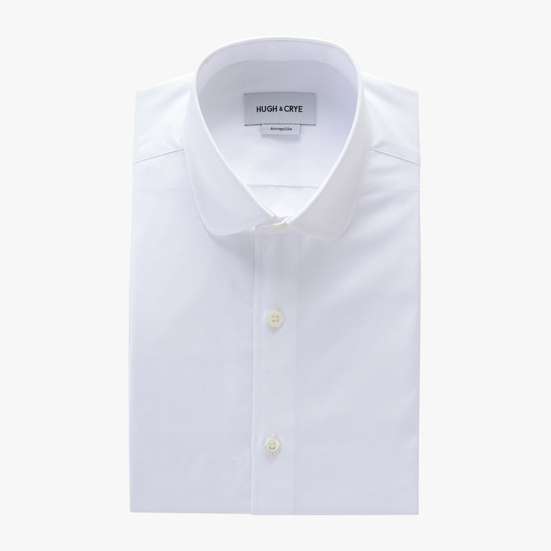 club collar shirt in white solid 120s poplin - foxhall - flat