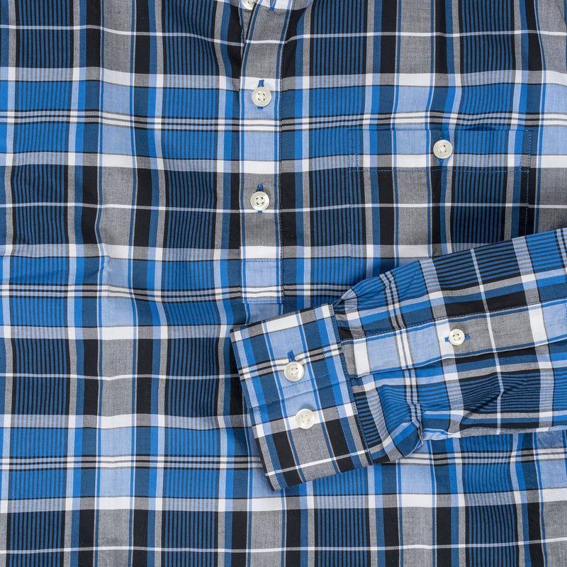 Button-down popover with blue vertical stripe madras - Fox - Detail