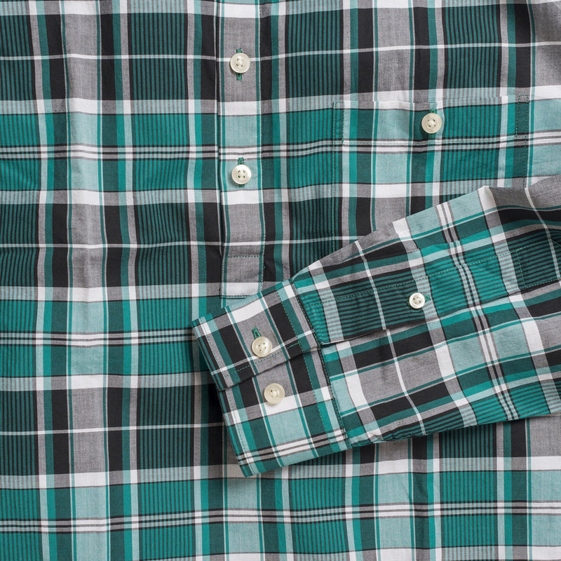 Button-down popover with green vertical stripe madras - Fox - Detail