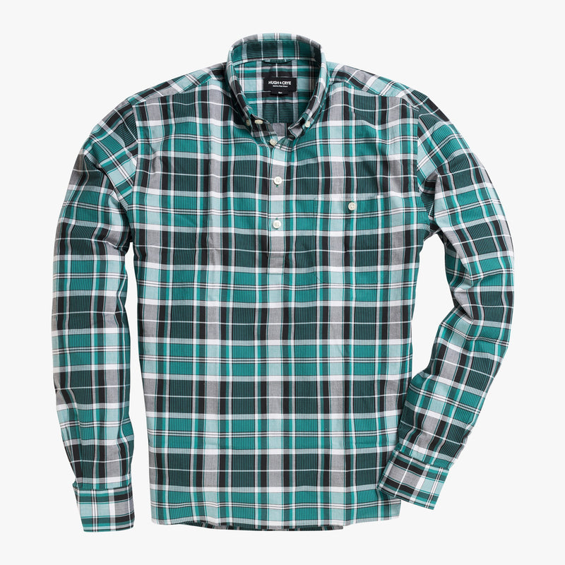 Button-down popover with green vertical stripe madras - Fox - Splay