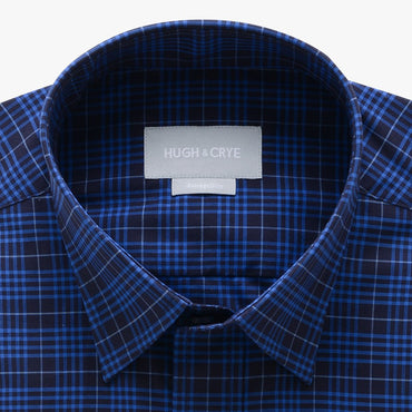 casual point collar shirt in blue, black check poplin - montrose - detail