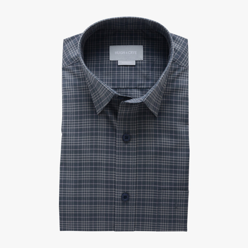 casual point collar shirt in gray, light gray check poplin - montrose - flat