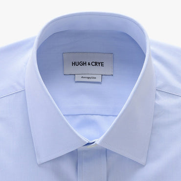 semi-spread collar shirt in blue solid 120s poplin - georgetown - detail