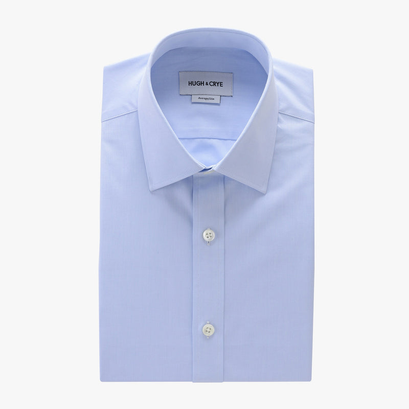 semi-spread collar shirt in blue solid 120s poplin - georgetown - flat