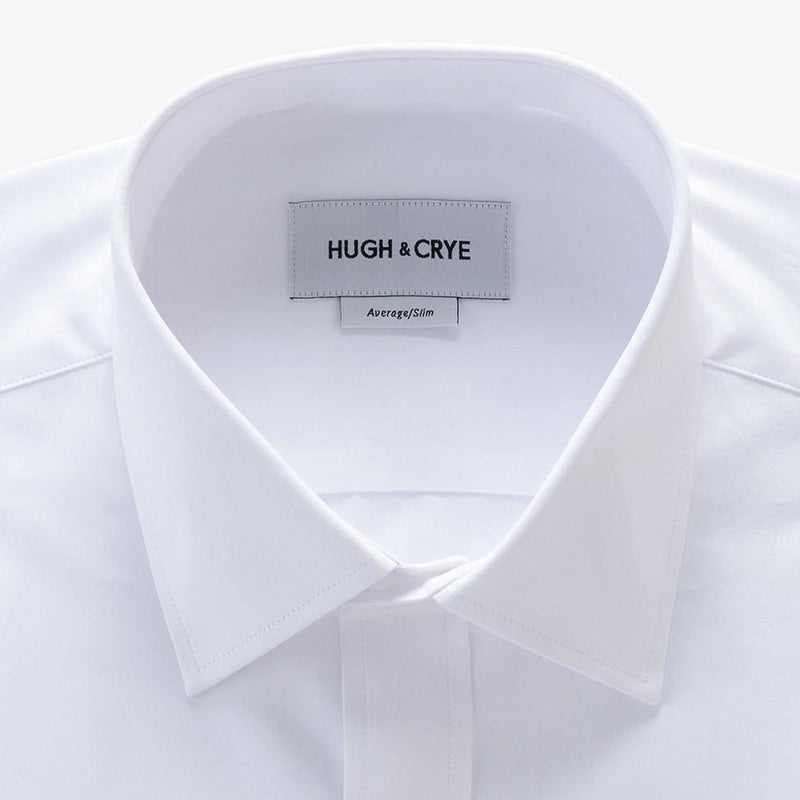 semi-spread collar shirt in white solid 120s poplin - georgetown - detail
