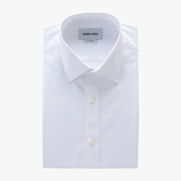 semi-spread collar shirt in white solid 120s poplin - georgetown - flat