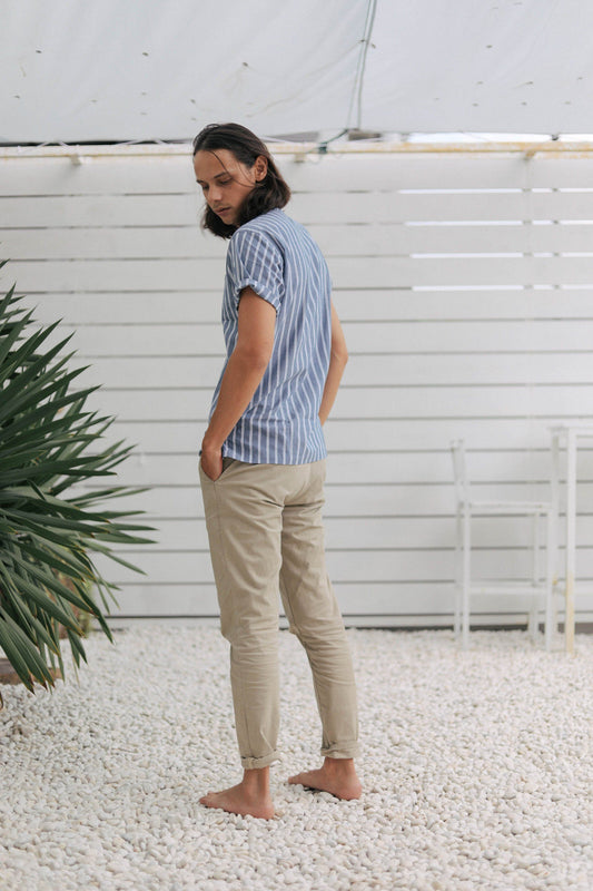 striped indigo popover men's - backshot