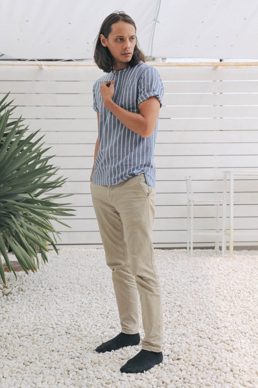 striped indigo popover men's - side full