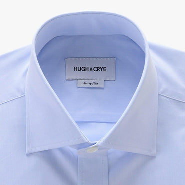 tall spread collar shirt in blue solid 120s poplin - kent - detail