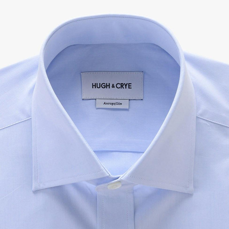 tall spread collar shirt in blue solid 120s poplin - kent - detail