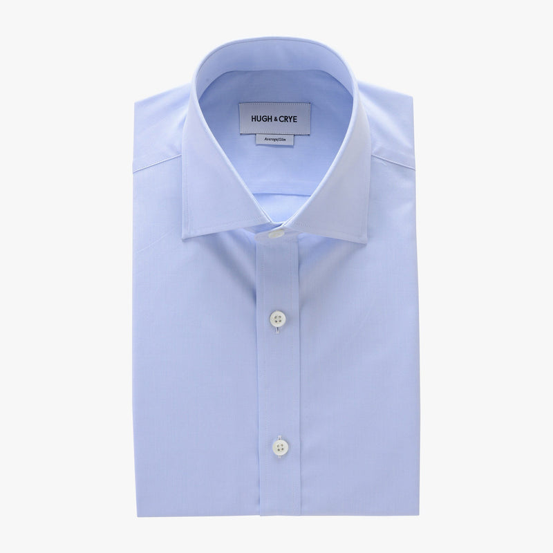 tall spread collar shirt in blue solid 120s poplin - kent - flat
