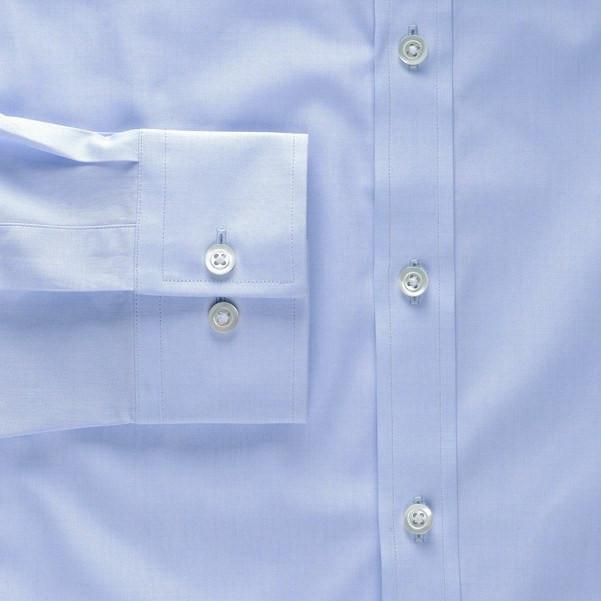 barrel cuff shirt in blue solid 120s poplin - kent - detail