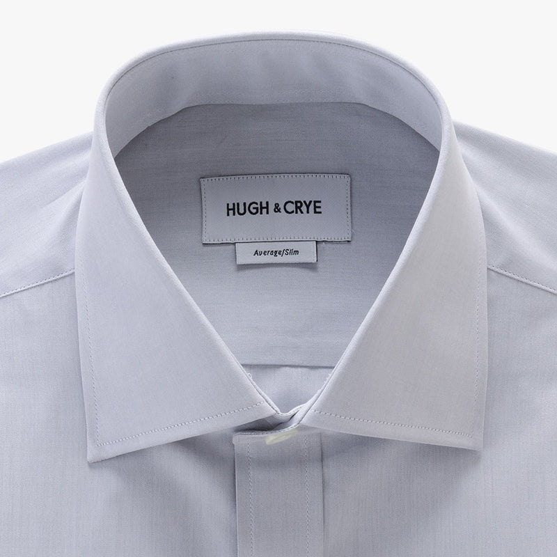 tall spread collar shirt in grey solid 120s poplin - kent - detail